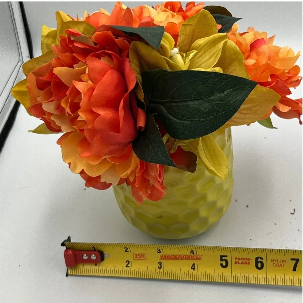Faux Floral Arrangement Small Orange Yellow NWOT Honeycomb Vase